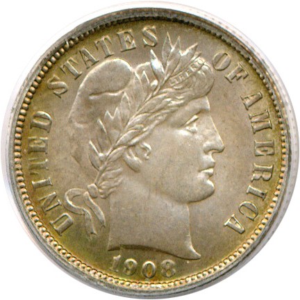 image for: 1908-O 10c  PCGS MS65 * Color *