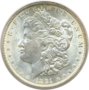 image for: 1891 $1 PCGS MS60 OGH