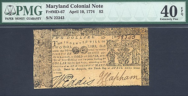 image for: Maryland: Fr.MD67 1774 $2 April 10 PMG XF40 EPQ  [22343]