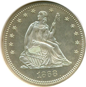 image for: 1868 25c NGC Proof 64 Cameo