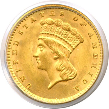 image for: 1857 G$1  PCGS MS64 