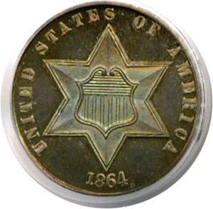 image for: 1864 3cS PCGS/CAC Proof 66 *Color*