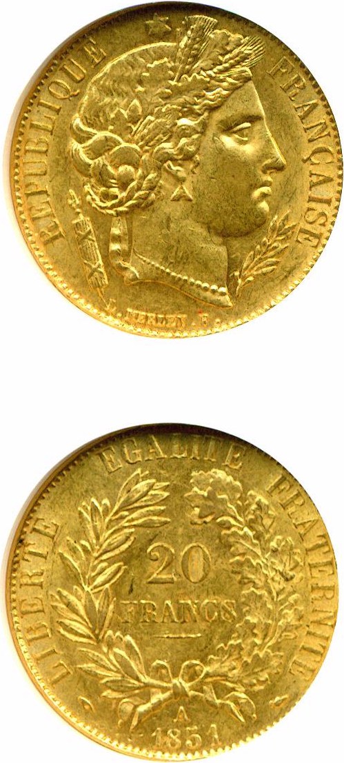 image for: France: 1851-A 20 Fr  NGC MS62