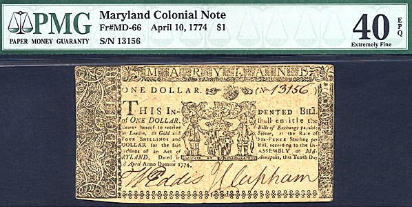 image for: Maryland: Fr.MD66 1774 $1 10-Apr PMG XF40 EPQ  [13156]