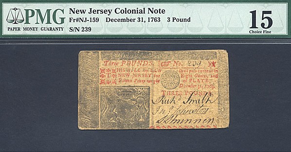 image for: New Jersey: Fr.NJ159 1763 ?3 31-Dec PMG F15  [239]