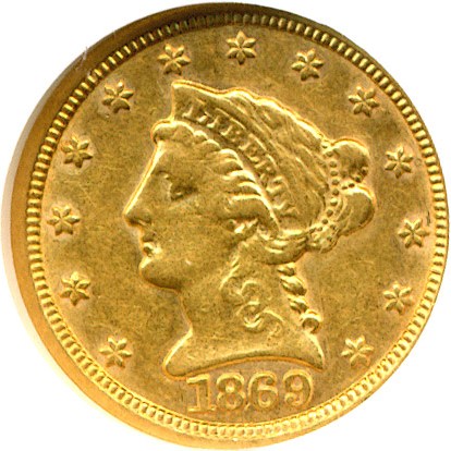 image for: 1869-S $2 1/2  NGC AU53