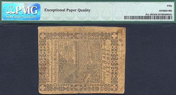 image for: Pennsylvania: Fr.PA163 1773 18d 1-Oct PMG AU50 EPQ  [26188]