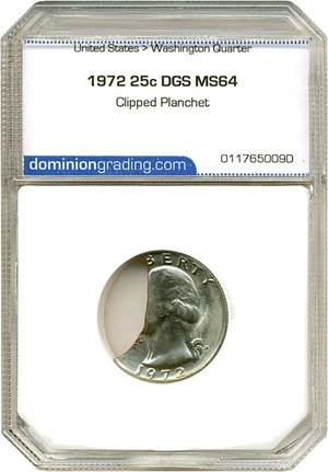 image for: 1972 25c Clipped Planchet DGS MS64