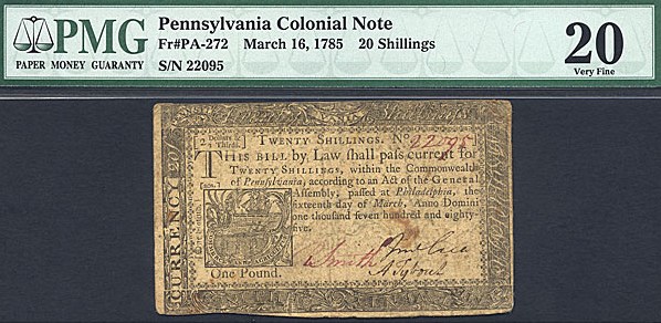 image for: Pennsylvania: Fr.PA272 1785 20s 16-Mar PMG VF20  [22095]