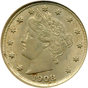 image for: 1908 5c DGS AU58 (Light Corrosion)