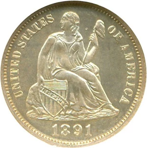 image for: 1891 10c NGC Proof 66 Cameo