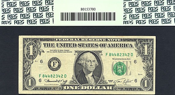 image for: Fr.1908F 1974 $1  PCGS VF25  [F84482342D] *Error - Partial Face to Back Offset*