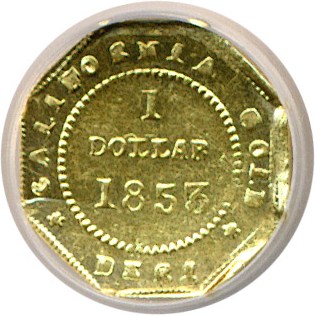 image for: Cal Gold: 1853 $1 NGC AU58 (BG-519) 