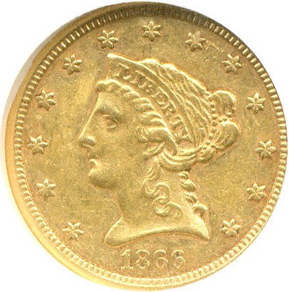 image for: 1866-S $2 1/2  NGC AU53 