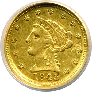 image for: 1843-C $2 1/2 Large Date NCS AU Details (Damaged)
