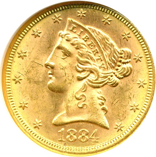 image for: 1884-S $5  NGC MS63 