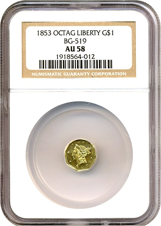 image for: Cal Gold: 1853 $1 NGC AU58 (BG-519) 