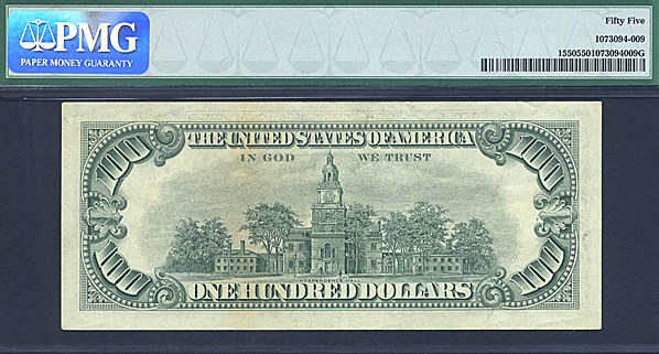 image for: Fr.1550 1966 $100 Red Seal PMG AU55  [A00325495A]