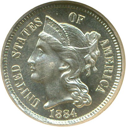 image for: 1884 3cN  NGC Proof 65 Cameo