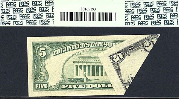 image for: Fr.1973F 1974 $5 Dark Green Seal PCGS AU55  [F51424141C] *Error - Pre-Overprint Foldover*