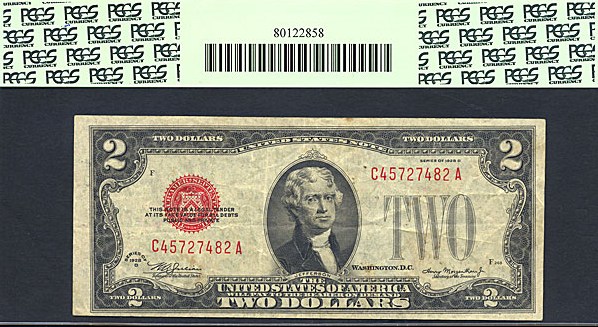 image for: Fr.1505 1928D $2  PCGS VF25  [C45727482A] *Error - Partial Face to Back Offset*