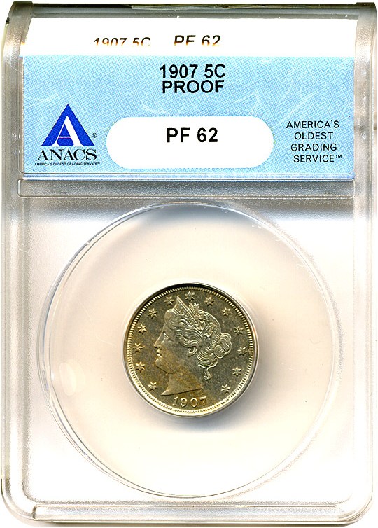 image for: 1907 5c  ANACS Proof 62