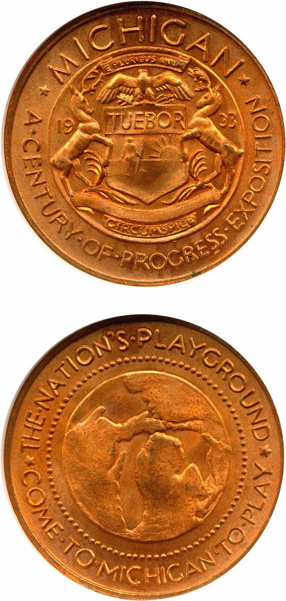 image for: 1933 IL SC$1 Michigan Dollar Medal (HK-473) NGC MS64 RD