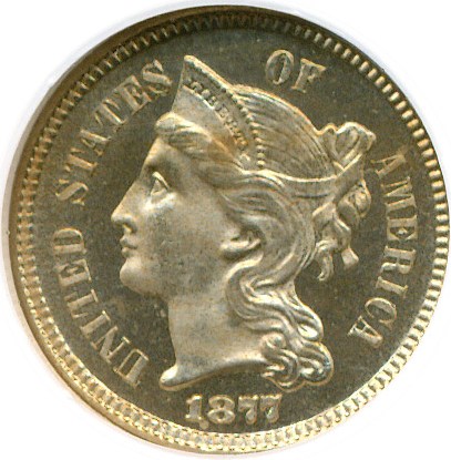image for: 1877 3cN  NGC Proof 65 Cameo