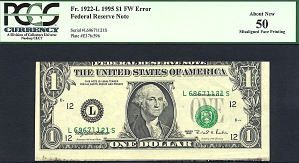 1995 $1 Sheetfed press. Fort Worth, TX (Fr. 1922L)