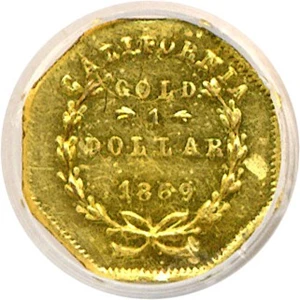 image for: Cal Gold: 1869 $1 NGC MS61PL (BG-1106) Ex: Stecher Collection