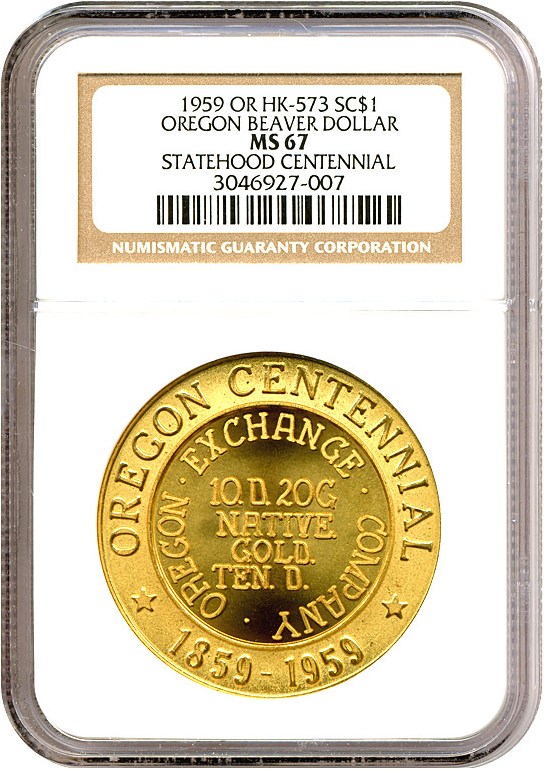 image for: 1959 OR SC$1 Oregon Beaver Dollar Medal (HK-573) NGC MS67 