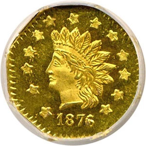 image for: Cal Gold: 1876/5 $1 NGC MS65PL (BG-1128)