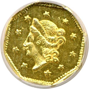 image for: Cal Gold: 1855/4 $1 Octag BG-511 NGC MS62
