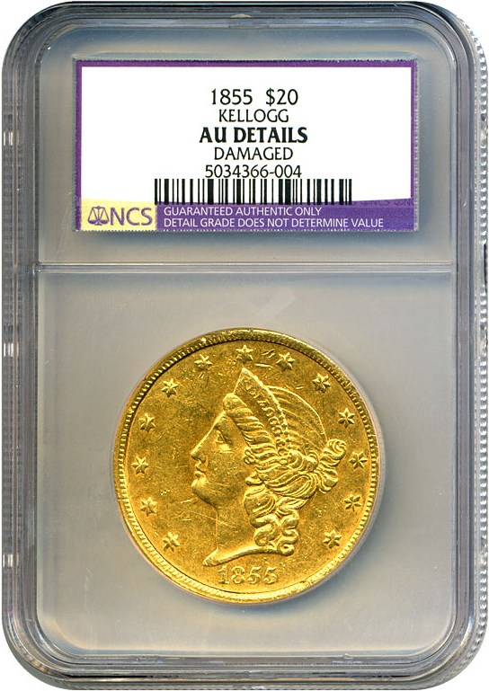 image for: Kellogg $20 1855 NCS AU Details (Damaged)