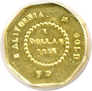 image for: Cal Gold: 1855/4 $1 Octag BG-511 NGC MS62