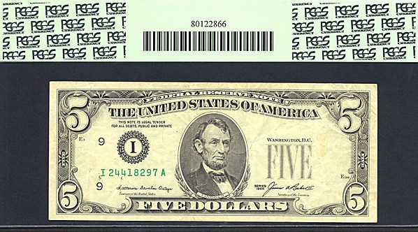 image for: Fr.1978I 1985 $5 B. Dark green seal PCGS VF25 PPQ [I24418297A] *Error - Printed Foldover*