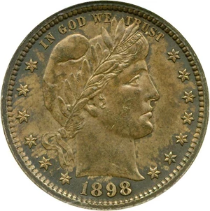 image for: 1898 25c DGS AU58 (Environmental Damage)