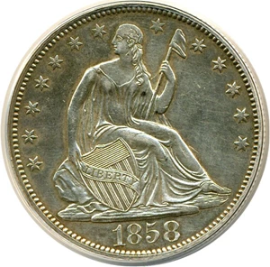 image for: 1858 50c ANACS AU55 - Details (Whizzed)