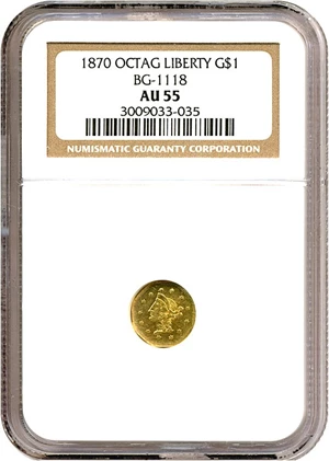 image for: Cal Gold: 1870 $1 Octag NGC AU55 (BG-1118)