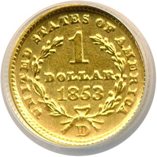 image for: 1853-D G$1  NCS AU Details (Improperly Cleaned) 