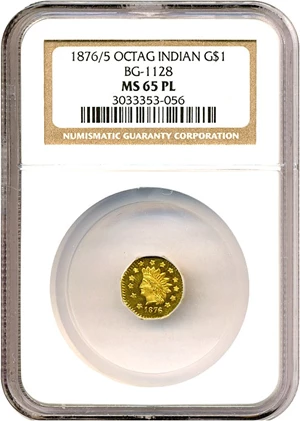 image for: Cal Gold: 1876/5 $1 NGC MS65PL (BG-1128)