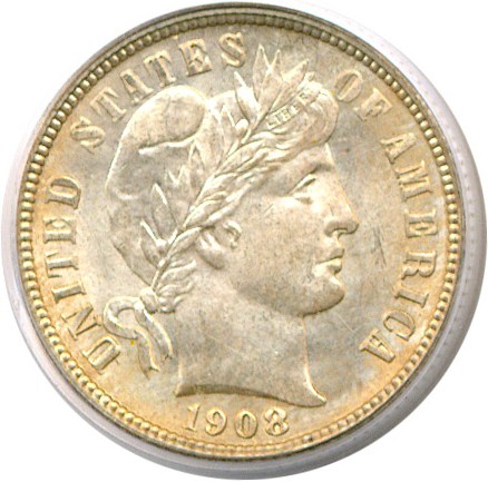 image for: 1908 10c  PCGS MS64