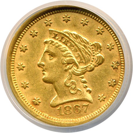 image for: 1867-S $2 1/2  NCS AU Details (Improperly Cleaned) 