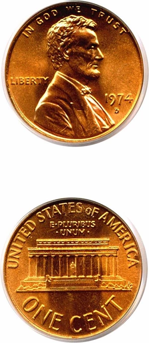 image for: 1974-D 1c PCGS MS67 RD