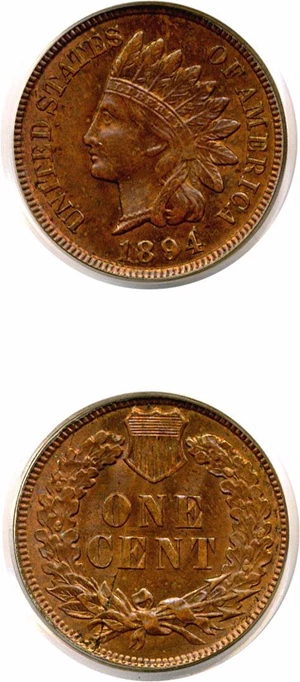 image for: 1894 1c Doubled Date PCGS MS64 RB