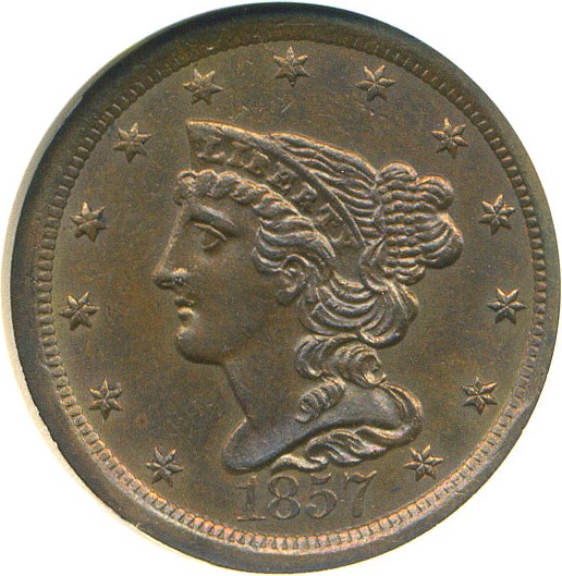 image for: 1857 1/2c  ANACS MS61 BN