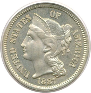 image for: 1887/6 3cN PCGS Proof 65 (Strong Overdate)