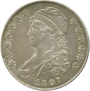 image for: 1807 50c Capped Bust, Large Stars, 50/20 PCGS AU50 (O-112)