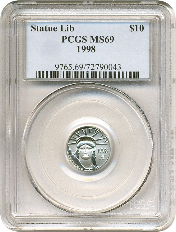 image for: 1998 $10 Platinum Eagle PCGS MS69 