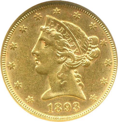 image for: 1893-O $5  NGC/CAC AU58